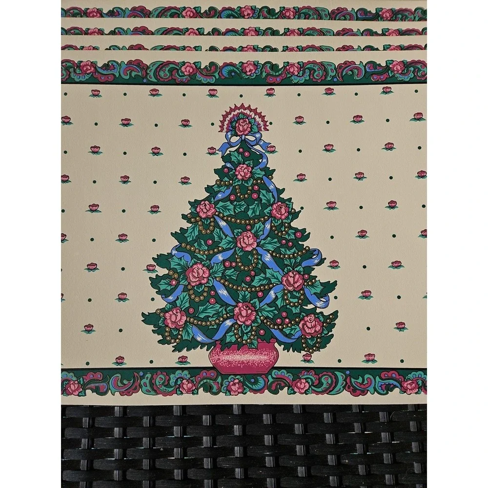 4 BEAUTIFUL Vintage Vinyl Christmas Tree Placemats With Christmas Flowers‎